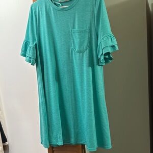Teal Ruffle Sleeve Dress